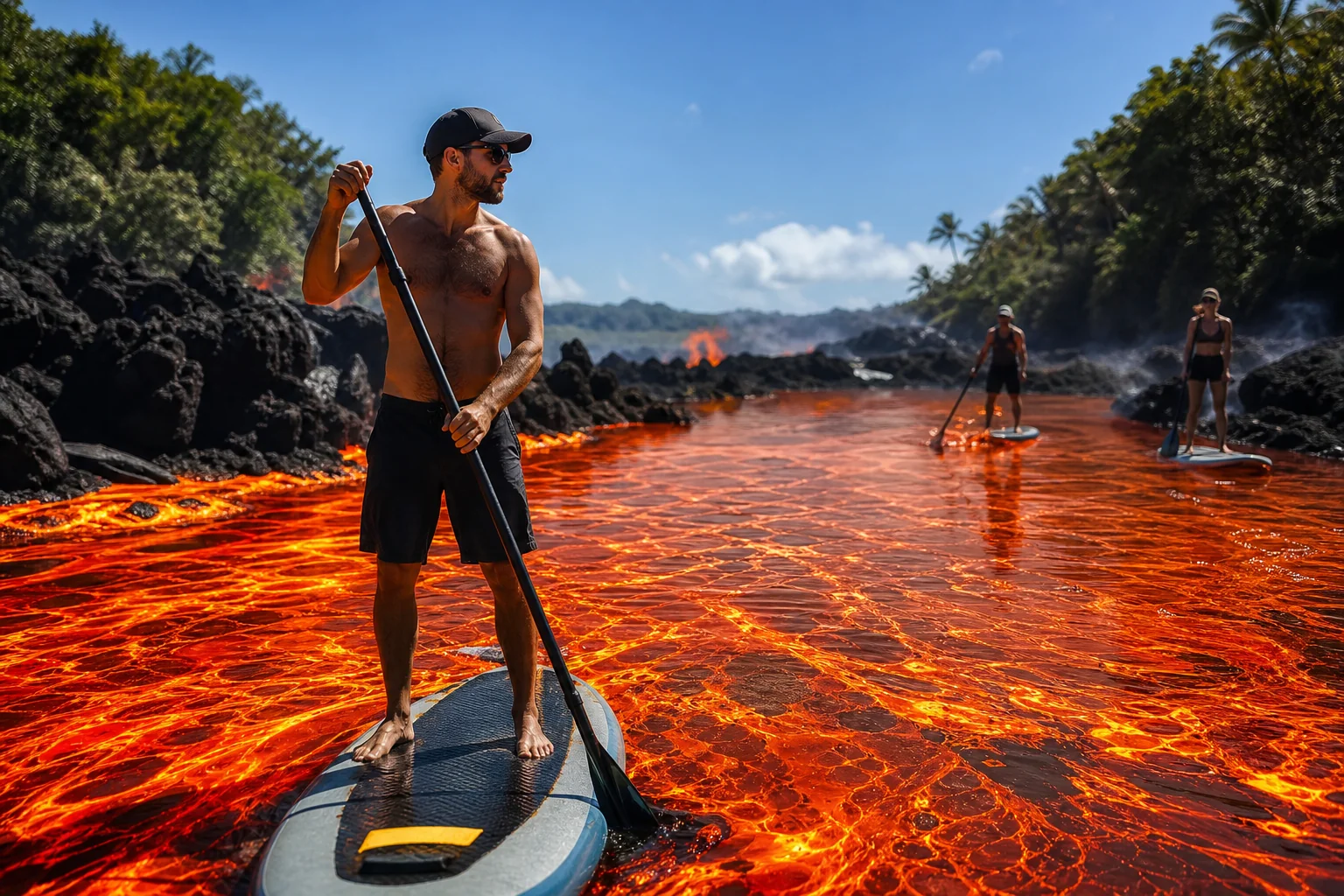 Expédition Hawaï, surfer sur un lac de lave